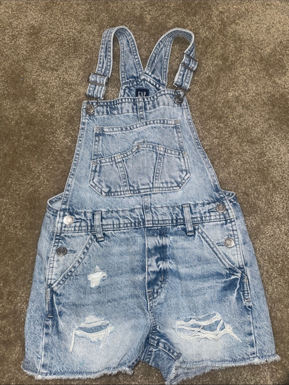 GAP Distressed Light Blue Denim Short Overalls